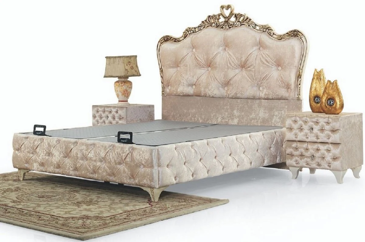 Luxury Baroque Bedroom Furniture Set Beige / Cream / Brown - Various Sizes - 1 Baroque Double Bed & 2 Baroque Nightstands - Baroque Bedroom & Hotel Furniture
