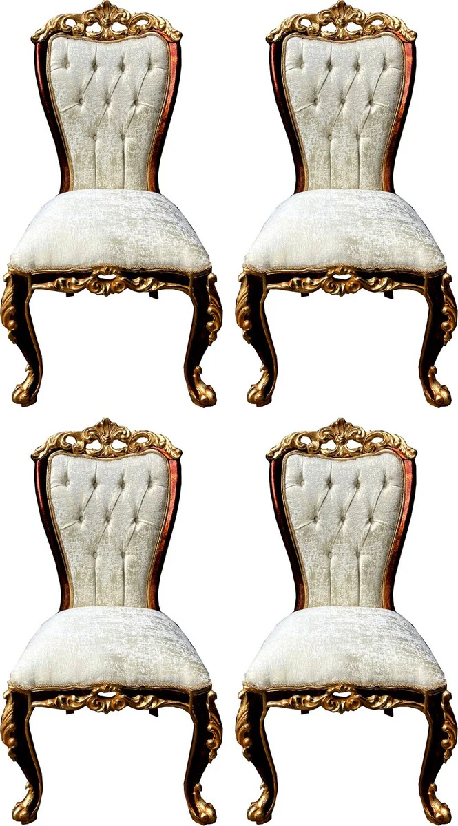 Luxury Baroque Dining Room Chair Set Cream / Brown / Gold - 4 Handmade Kitchen Chairs in Baroque Style - Baroque Dining Room Furniture - Noble & Magnificent