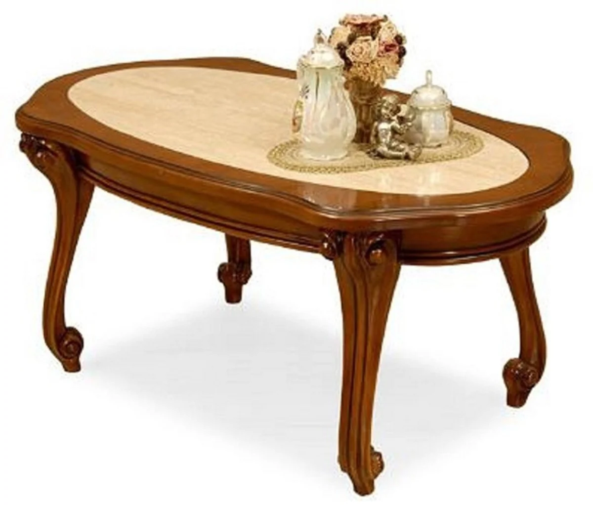 Luxury Baroque Living Room Set Cream / Brown - 2 Baroque Sofas & 2 Baroque Armchairs & 1 Baroque Coffee Table - Luxury Living Room Furniture in Baroque Style - Noble & Magnificent