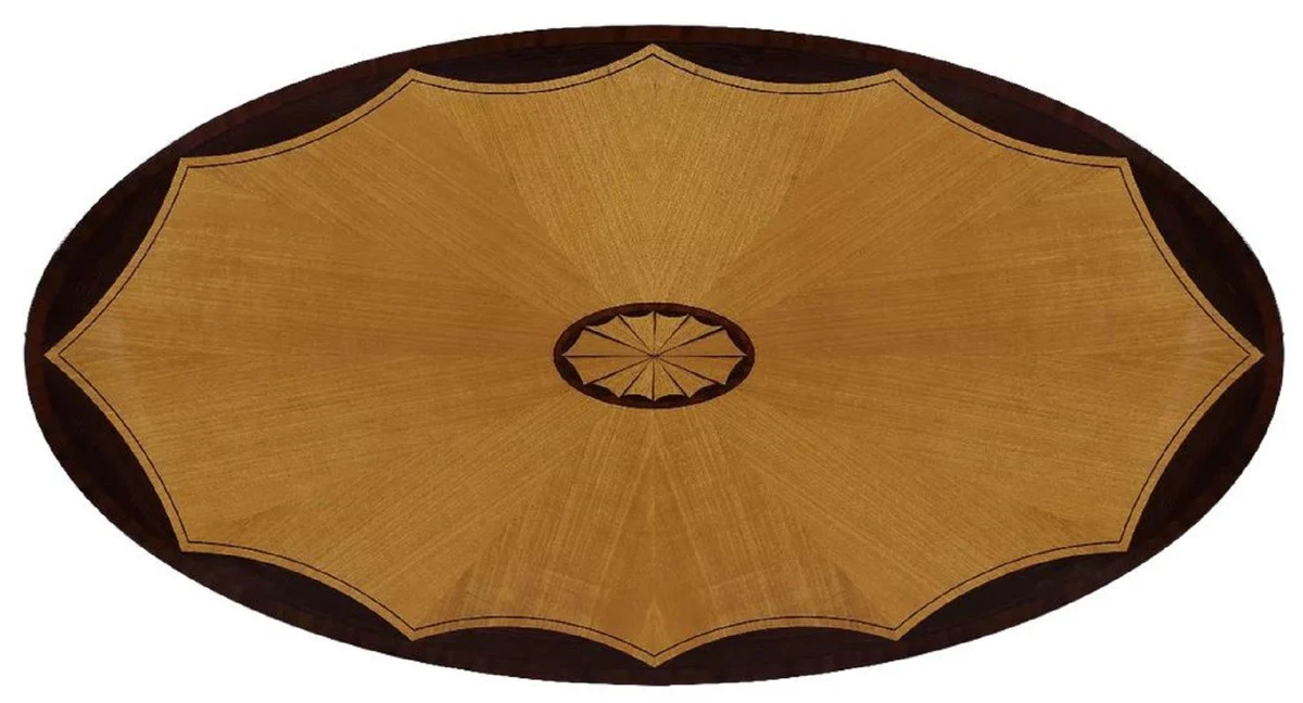 Luxury Baroque Dining Table Dark Brown / Natural / Silver - Oval Baroque Style Solid Wood Kitchen Table - Luxury Dining Room Furniture in Baroque Style - Baroque Dining Room Furniture