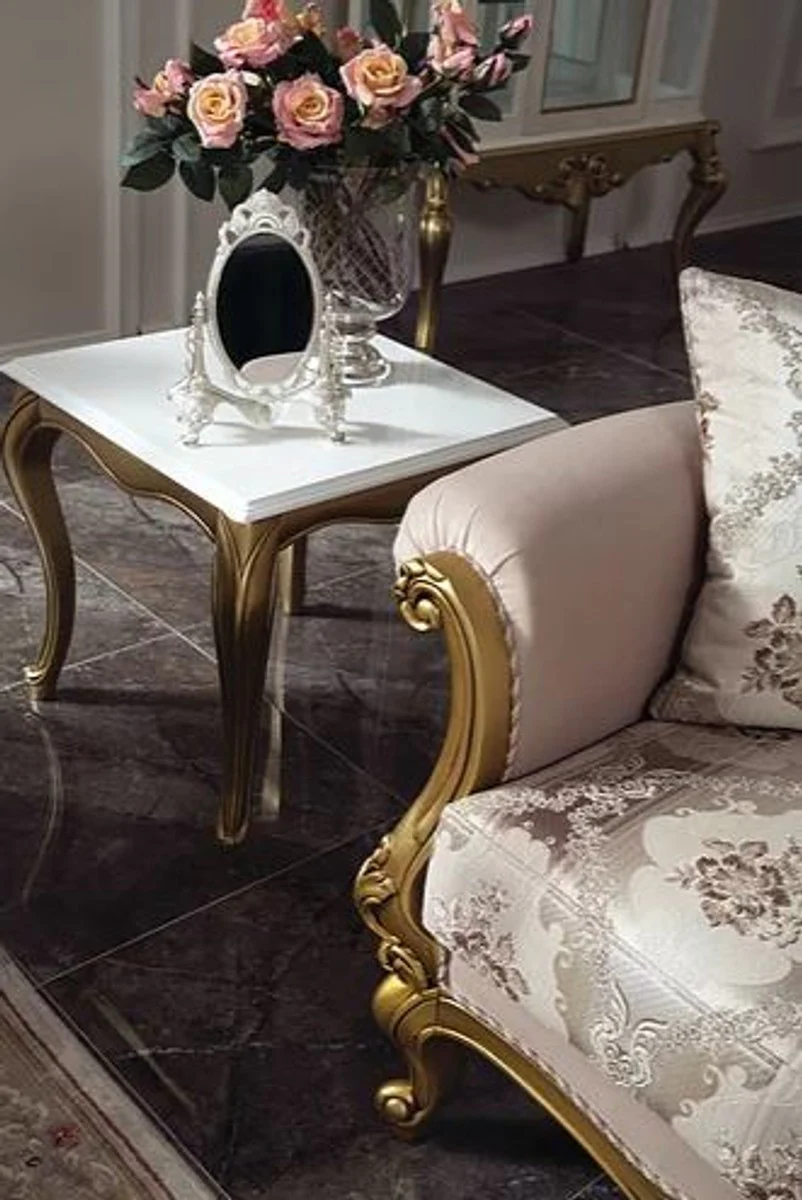 Luxury baroque living room set pink / white / gold - 2 sofas & 2 armchairs & 1 coffee table & 2 side tables - living room furniture in baroque style - noble and magnificent