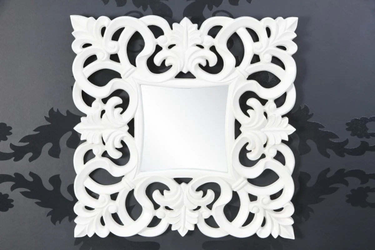 Baroque wall mirror white antique, height 76 cm, width 76 cm, noble and magnificent