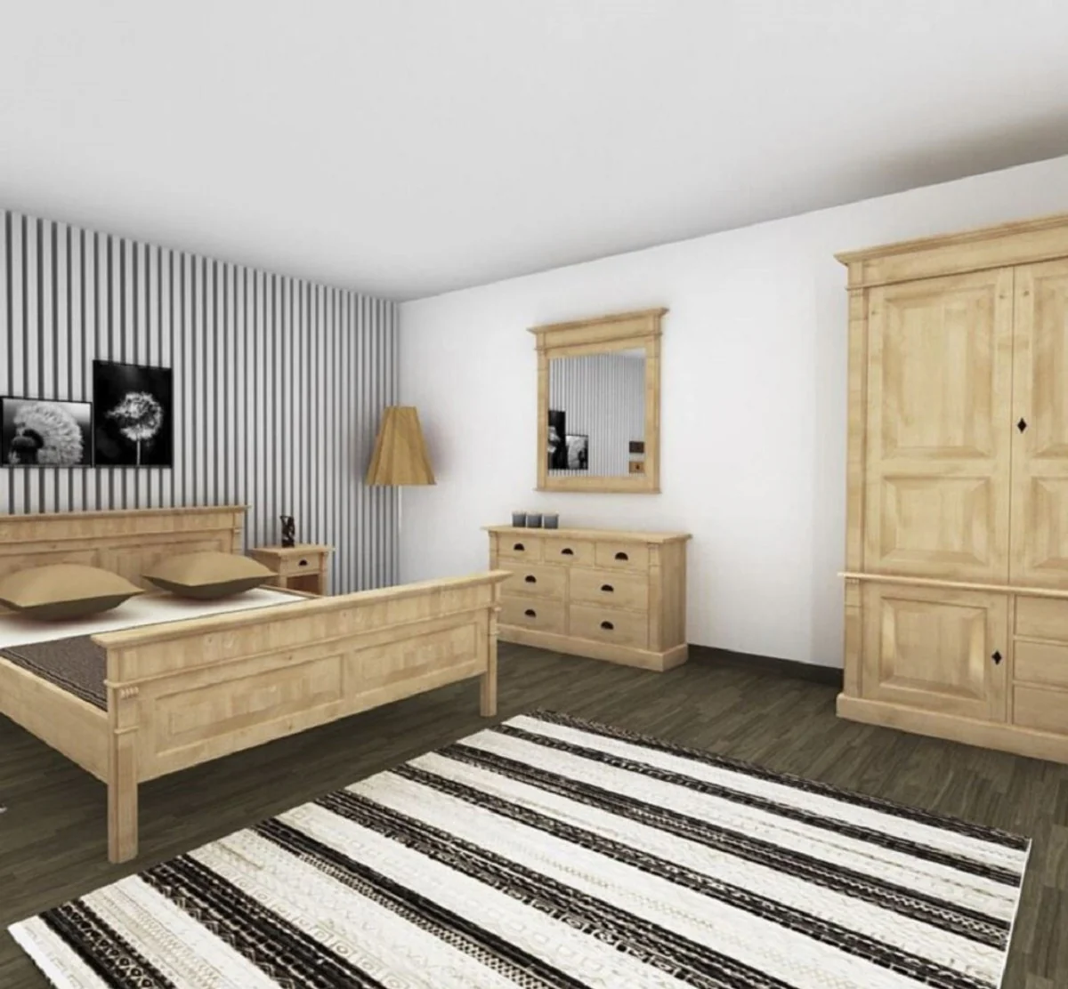 Country house style bedroom wardrobe natural colors 120 x 59 x H. 210 cm - solid wood wardrobe with 3 doors and 3 drawers - solid wood bedroom furniture in country house style