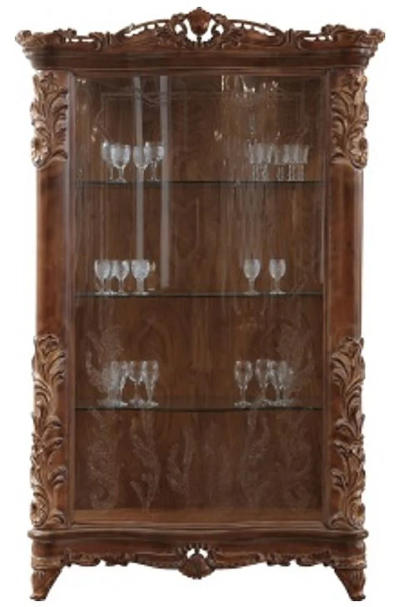 Luxury Baroque Display Cabinet Brown - Handcrafted Solid Wood Display Cabinet with Glass Door - Baroque Furniture - Noble & Magnificent
