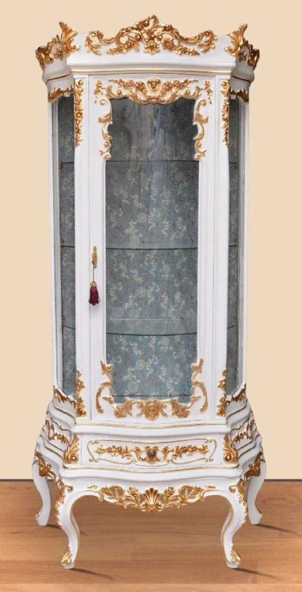 Baroque display cabinet white / gold - magnificent baroque display cabinet with glass door and drawer - handmade baroque living room furniture