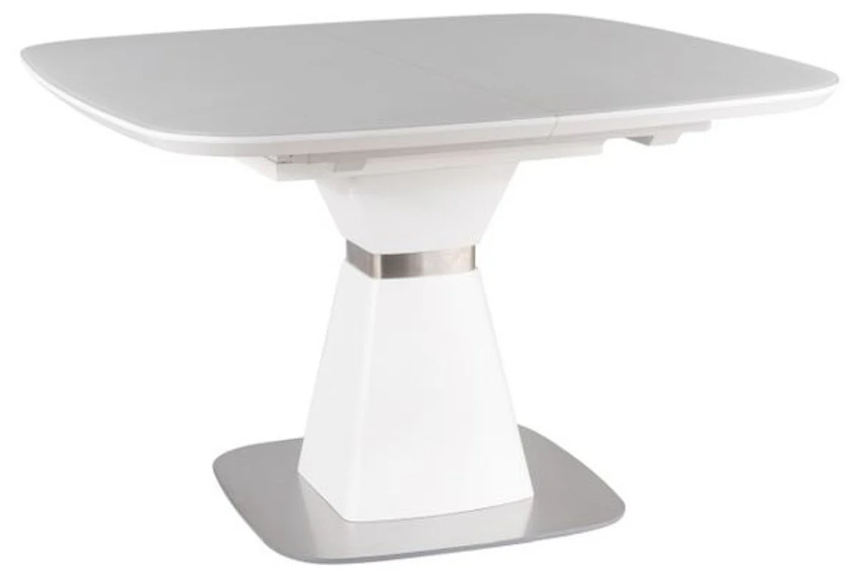 Luxury dining table matt white / silver 120-160 x 120 x H. 76 cm - Modern extendable dining room table with tempered glass top - Dining room furniture