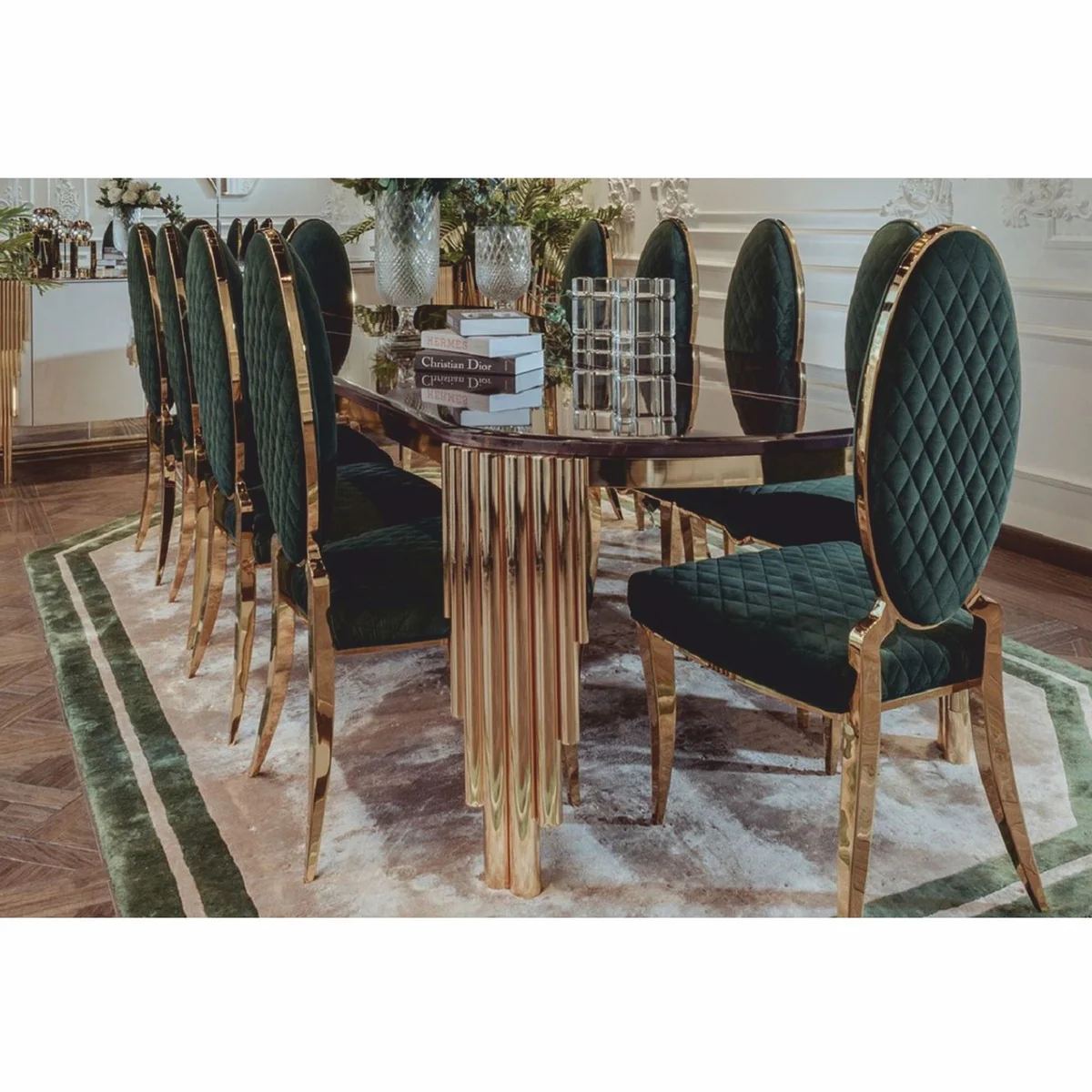 Luxury dining room chair green / gold H. 108 cm - Dining room furniture