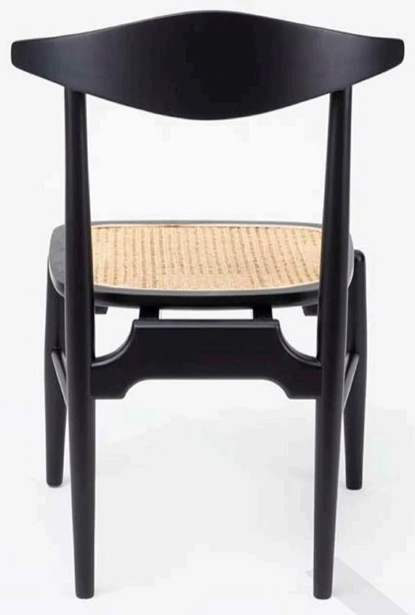 Luxury dining room chair set of 6 black / natural colors 53 x 54 x H. 85 cm - Luxury solid wood kitchen chairs with rattan seat - Dining room furniture - Kitchen furniture - Luxury furniture
