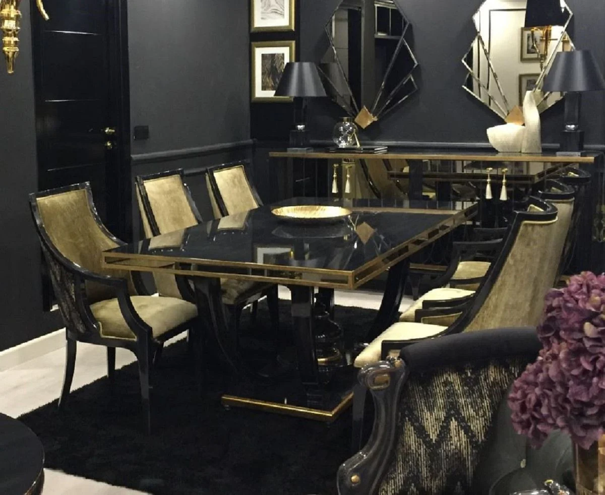 Luxury Baroque Dining Room Chair Set of 6 Gold / Black - Baroque Style Kitchen Chairs - Magnificent Luxury Dining Room Furniture in Baroque Style - Baroque Dining Room Furniture - Noble & Magnificent