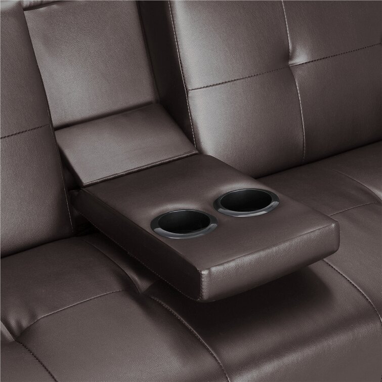 Janni 66''' Wide Faux Leather Cushion Back Convertible Sofa with Cup Holder