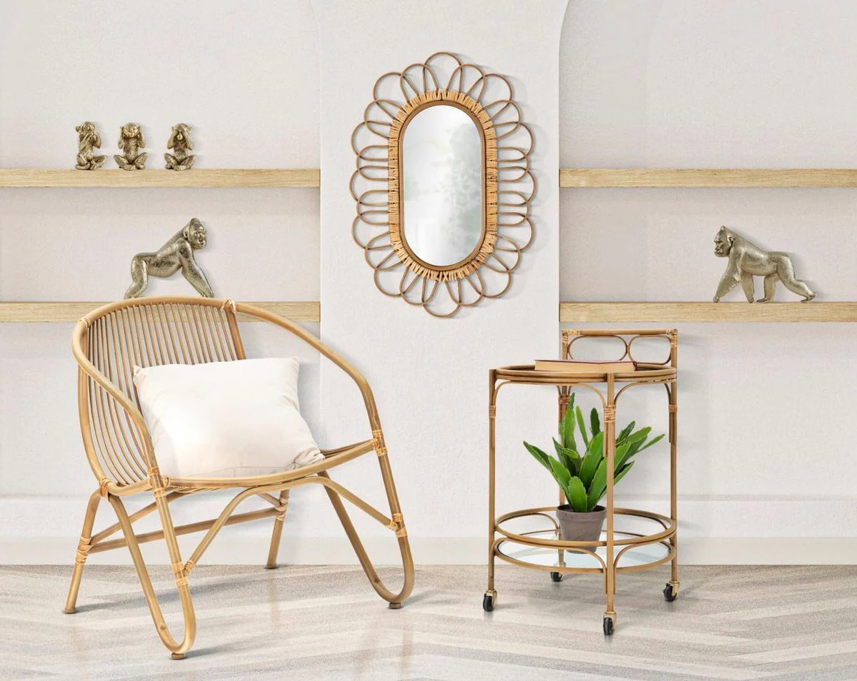 Luxury mirror natural color H. 80 cm - wall mirror with rattan weave