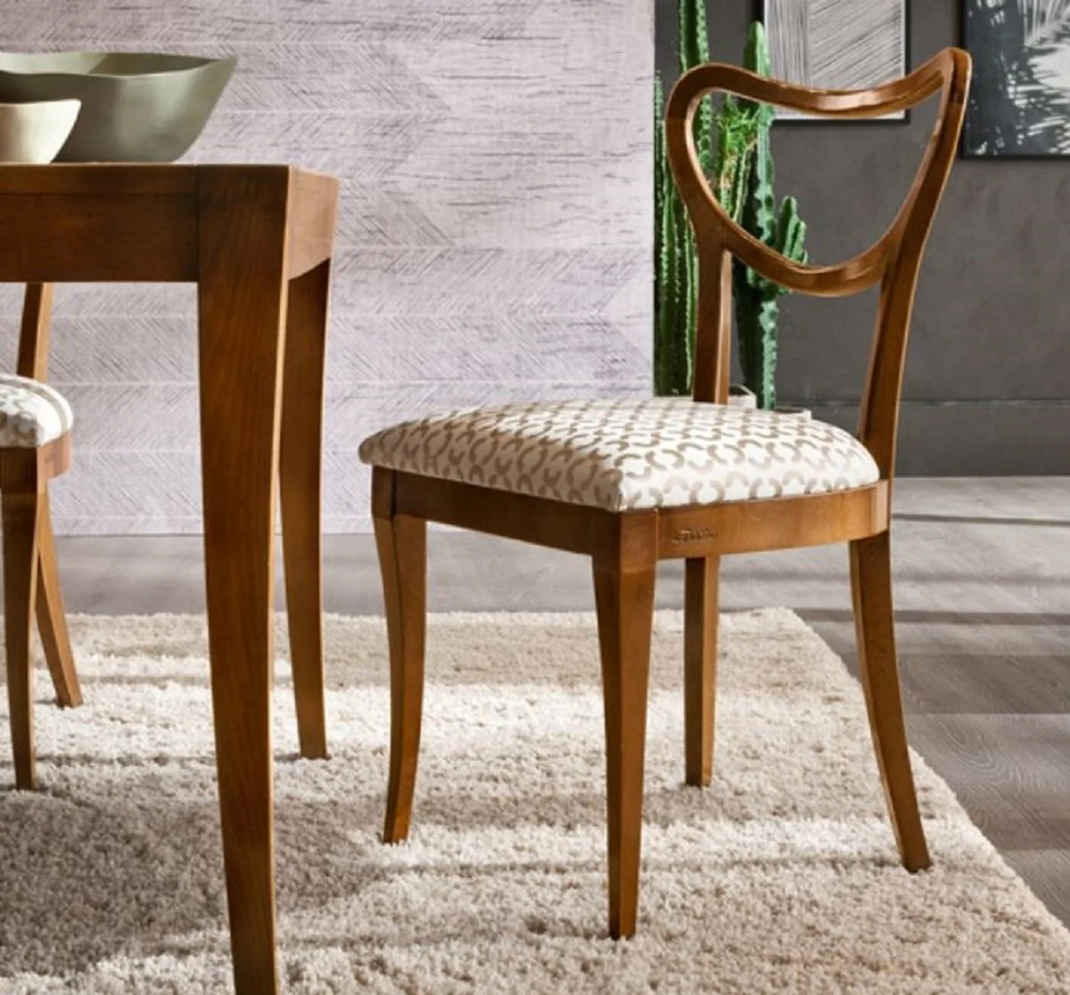 Luxury Biedermeier Dining Room Chair Set Cream / Gold / Brown - Handmade Kitchen Chairs Set of 6 - Biedermeier Dining Room Furniture - Luxury Quality - Made in Italy