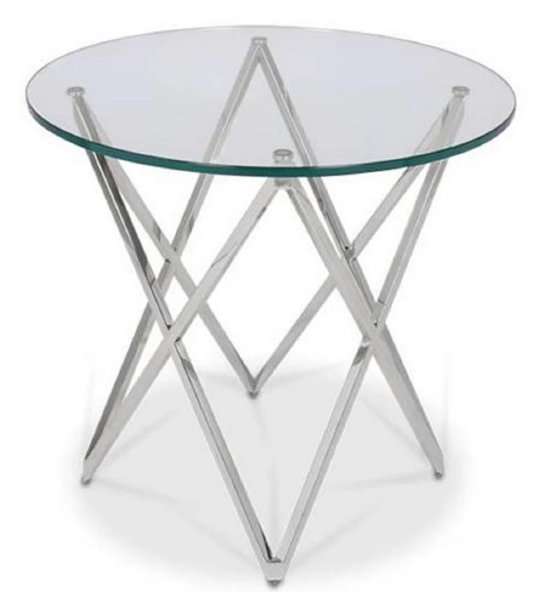 Luxury side table silver Ø 60 x H. 55 cm - Round stainless steel table with glass top - Luxury furniture