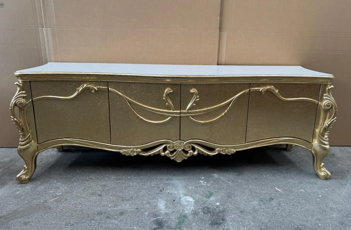 Luxus Barock TV Schrank Gold / Weiß 185 cm - Barock Möbel