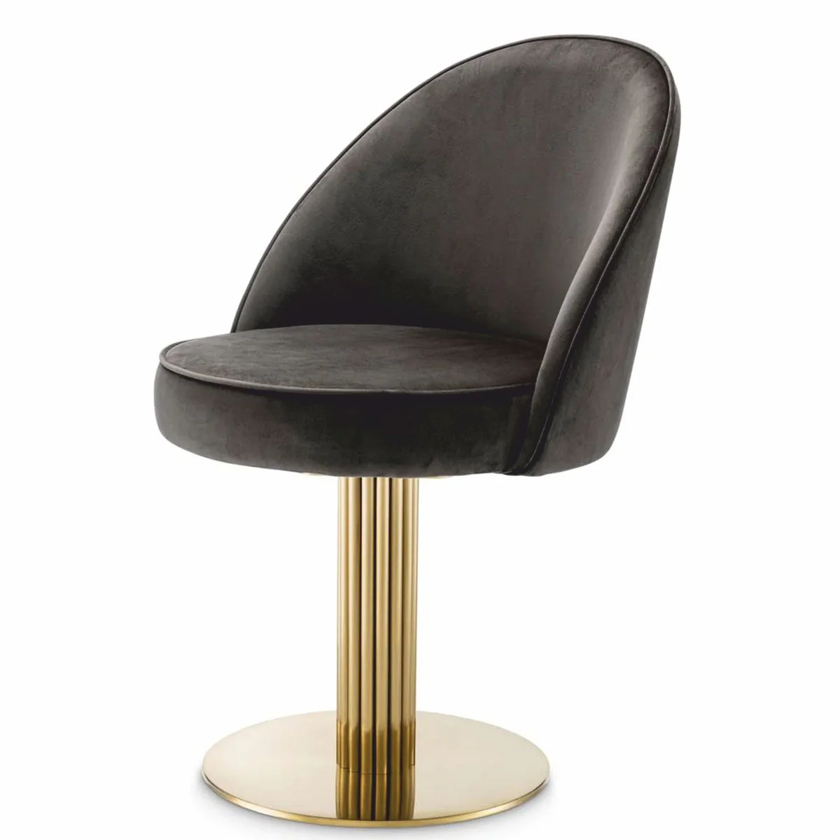 Luxus Esszimmer Stuhl Grau / Messing H.85 cm - Drehstuhl - Esszimmer Möbel