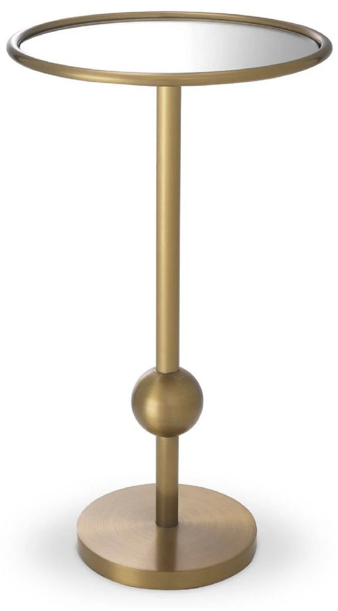 Luxury side table brass colored Ø 26 x H. 45.5 cm - Round stainless steel table with mirror glass - Luxury living room furniture