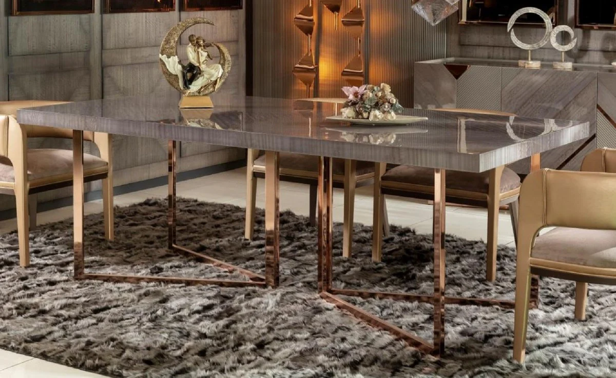 Luxury dining table gray / copper 210 x 100 x H. 75 cm - Rectangular kitchen table with solid wood table top and metal legs - Dining room furniture - Kitchen furniture - Luxury furniture