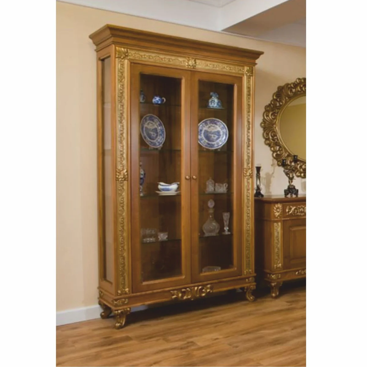 Luxury baroque display cabinet brown / gold 122.5 x H. 218.5 cm - Baroque furniture