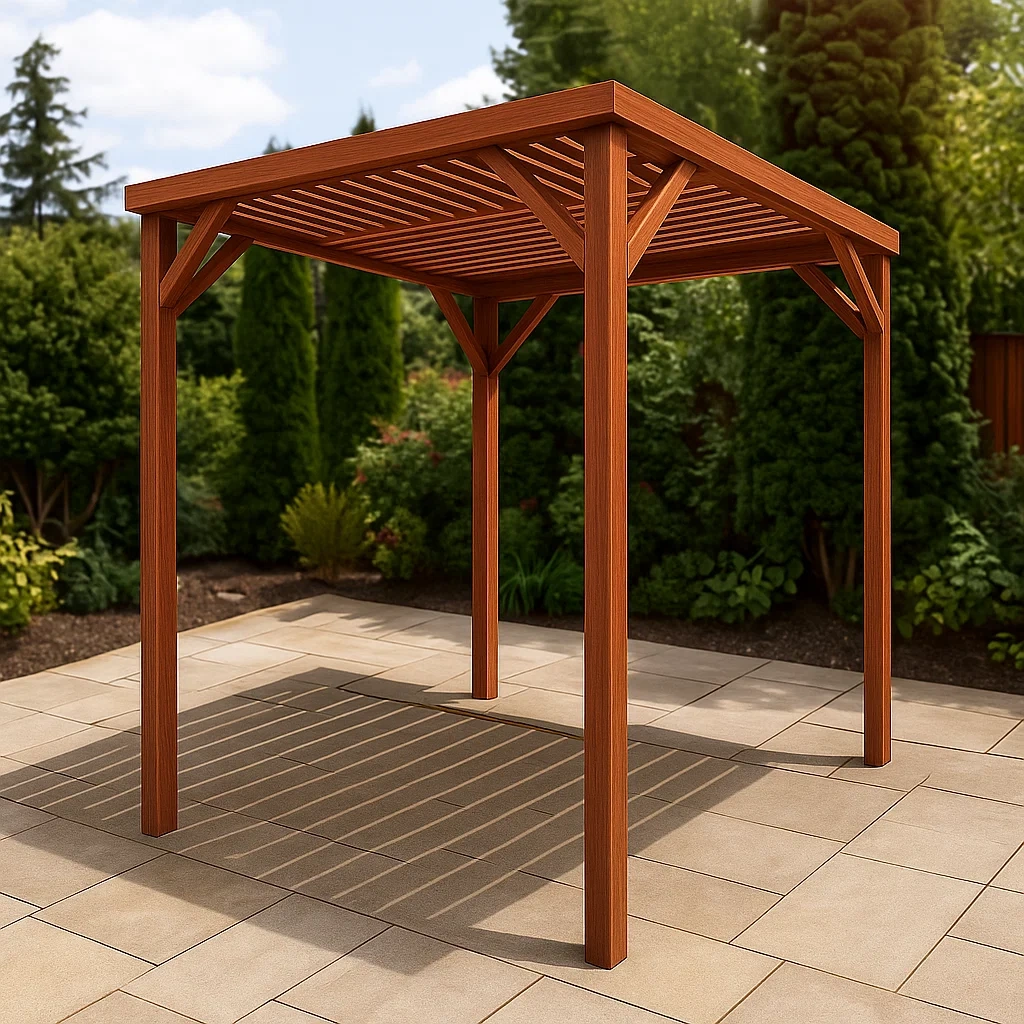 Quadratische Pergola, Holz, braun, festes Dach, wetterfest, 250 x 200 x 300 cm, Garten - pdAk2XU0j4Ul