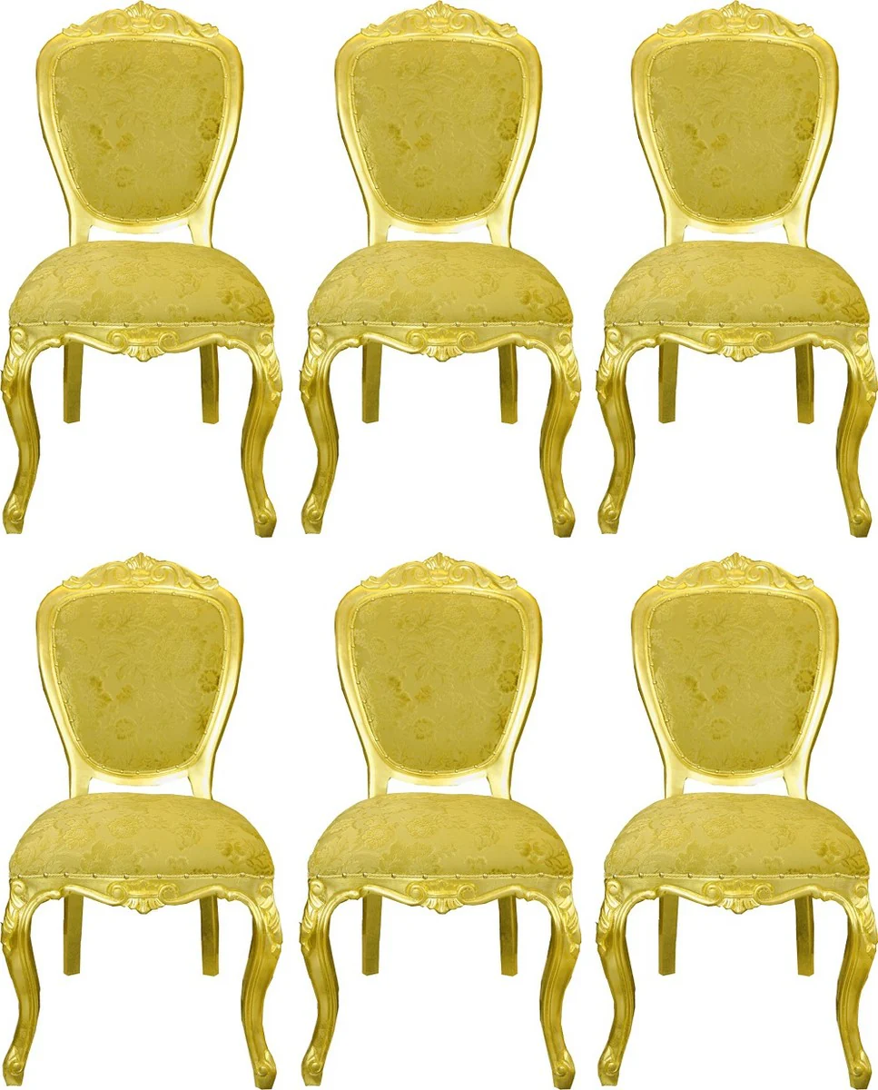Pompöös by Luxury Baroque Dining Room Chairs Gold Bouquet Pattern / Gold - Pompöös Baroque Chairs designed by Harald Glööckler - 6 Dining Room Chairs - Baroque Dining Room Furniture
