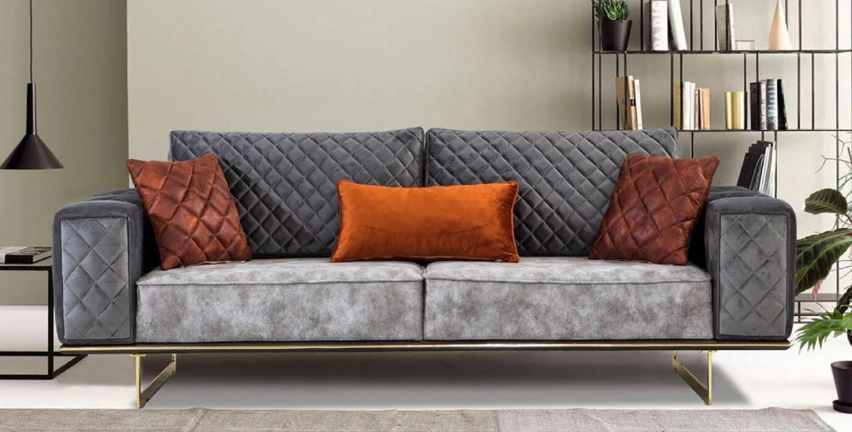 Luxury sofa bed gray / gold 230 x 91 x H. 80 cm - Modern living room sofa - Living room furniture