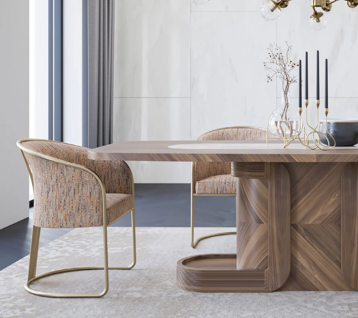 Luxury dining room chair set of 8 gray / orange / brass 60 x 63 x H. 82 cm - Dining room furniture - Restaurant furniture - Hotel furniture - Luxury furniture - Luxury collection