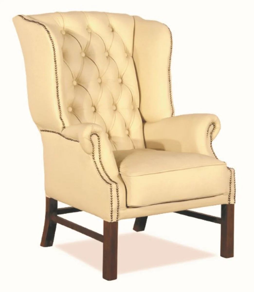 Chesterfield genuine leather wing chair cream 80 x 80 x H. 110 cm - luxury armchair