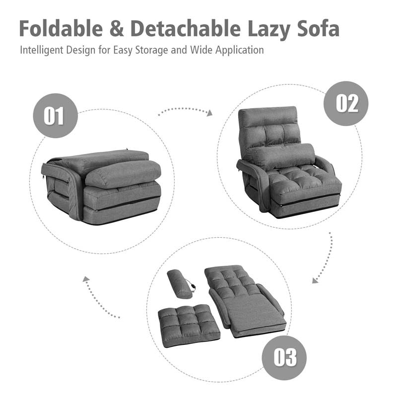 Foldable Massage Floor Chair Recliner, Single Lazy Sofa with Ergonomic Armrest, Adjustable 5 Backrest Position & Detachable Mat