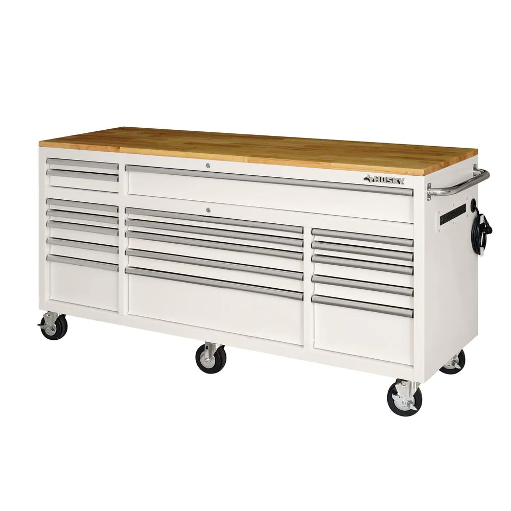 72 IN. 18-DRAWER MOBILE WORKBENCH mit SOLI WOOD TOP in GLOSS WHITE
