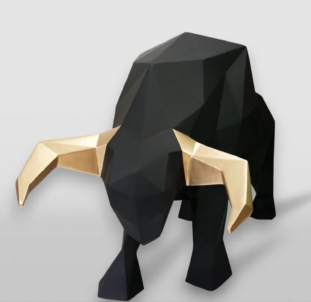 XXL Deko Skulptur Stier Schwarz / Gold 220 cm - Lebensgroße Abstrakte Garten Deko Figur