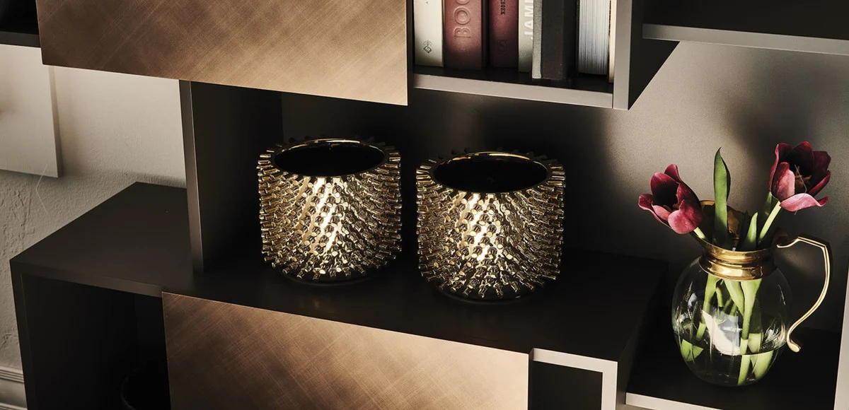 Luxury shelf cabinet with 3 sliding doors graphite / bronze 104.5 x 30 x H. 196.5 cm - bookcase - living room cabinet - office cabinet - luxury cabinet