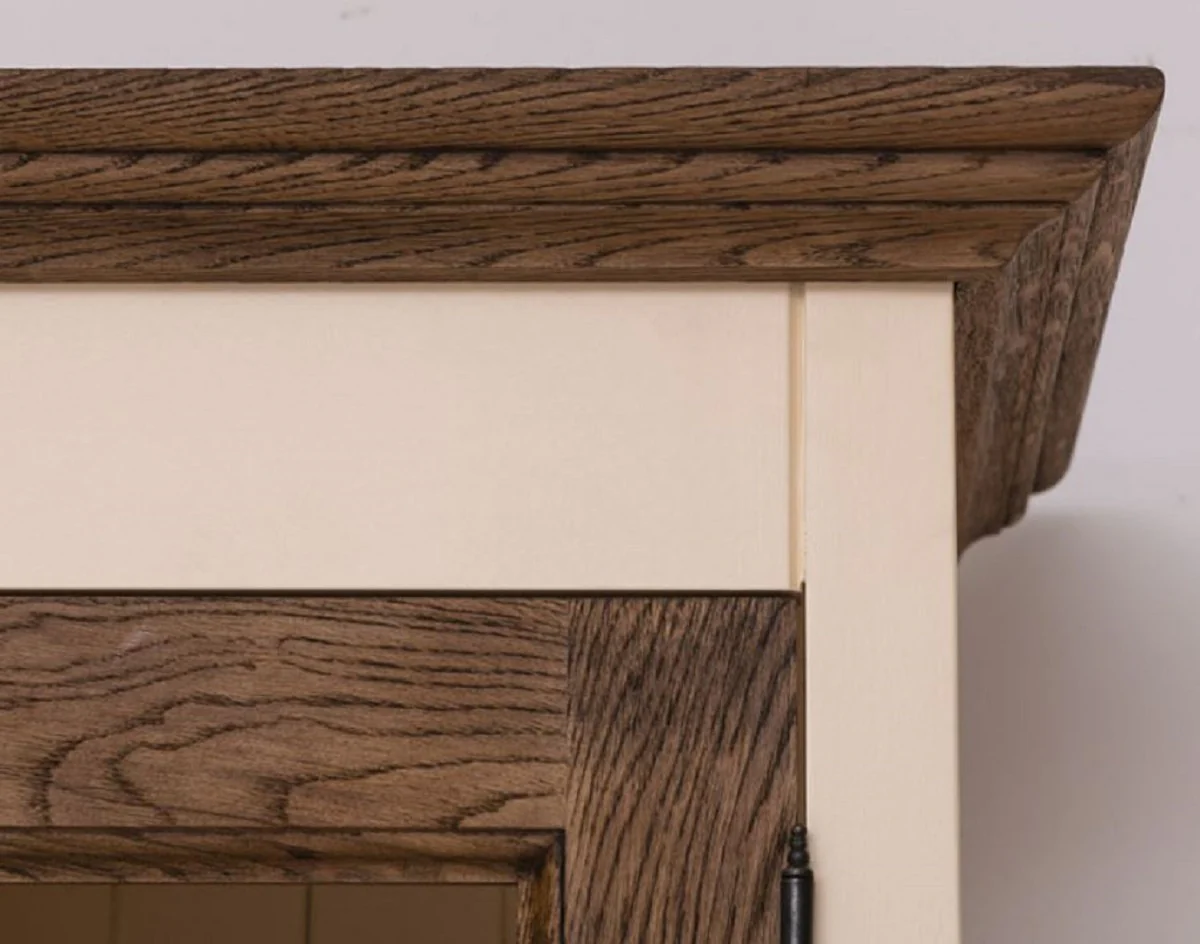 Country house style dining room cabinet cream / dark brown 137 x 50 x H. 197 cm - solid wood kitchen cabinet - dining room furniture in country house style - country house style dining room furnishings