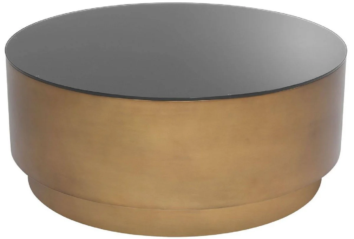 Luxury coffee table antique brass color Ø 100 x H. 41 cm - Round steel living room table with glass top - Living room furniture - Luxury furniture
