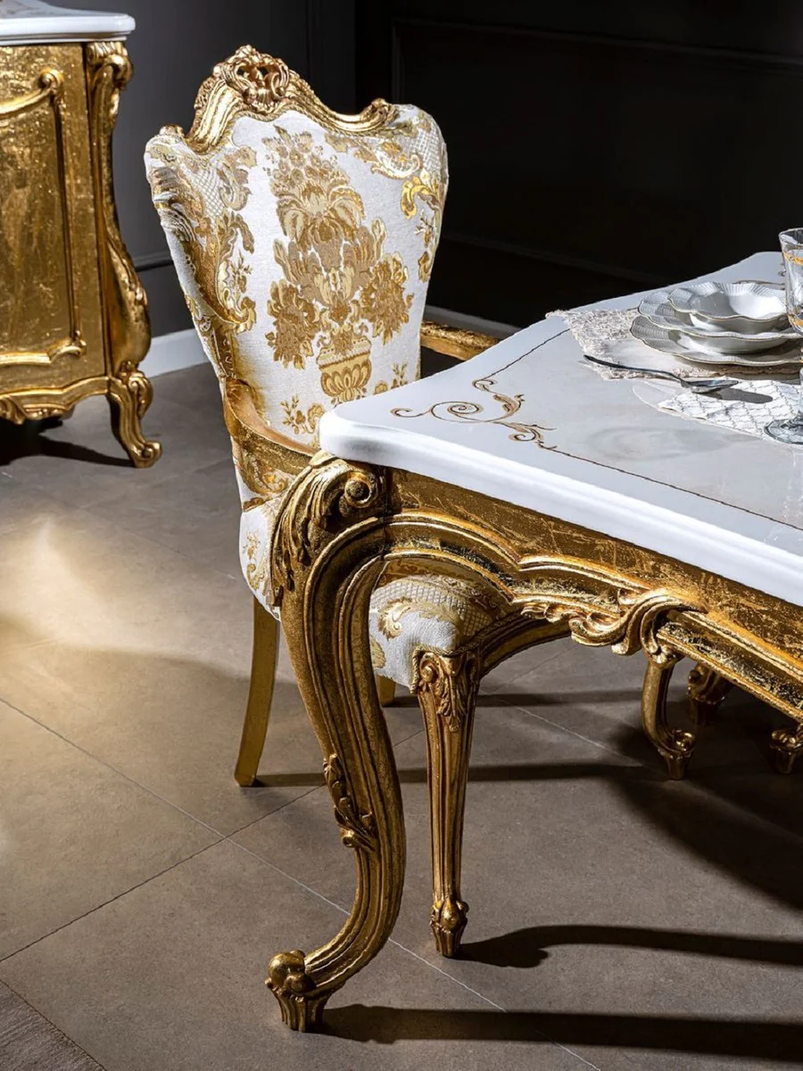 Luxury baroque dining room chair set white / gold - 6 handmade kitchen chairs in baroque style - baroque dining room furniture - noble and magnificent