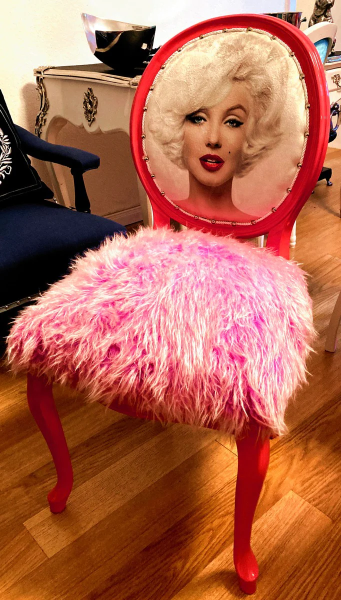 Luxury Baroque Dining Chair Marilyn Monroe Pink - Handmade Pop Art Designer Chair with Faux Fur - Baroque Dining Room Furniture