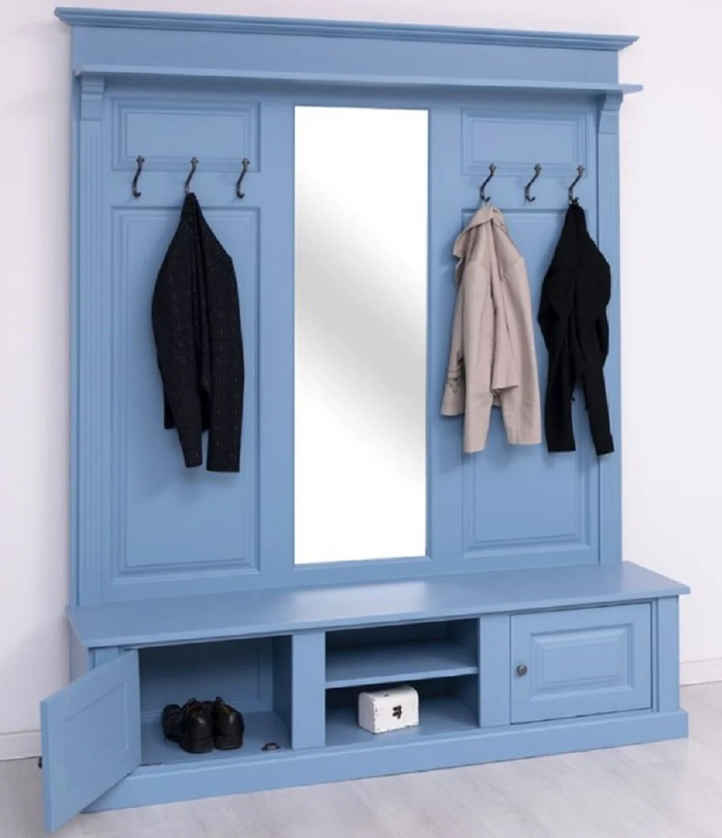 Country house style wardrobe light blue 180 x 41 x H. 210 cm - solid wood wardrobe with mirror - solid wood wardrobe furniture - country house style wardrobe furniture