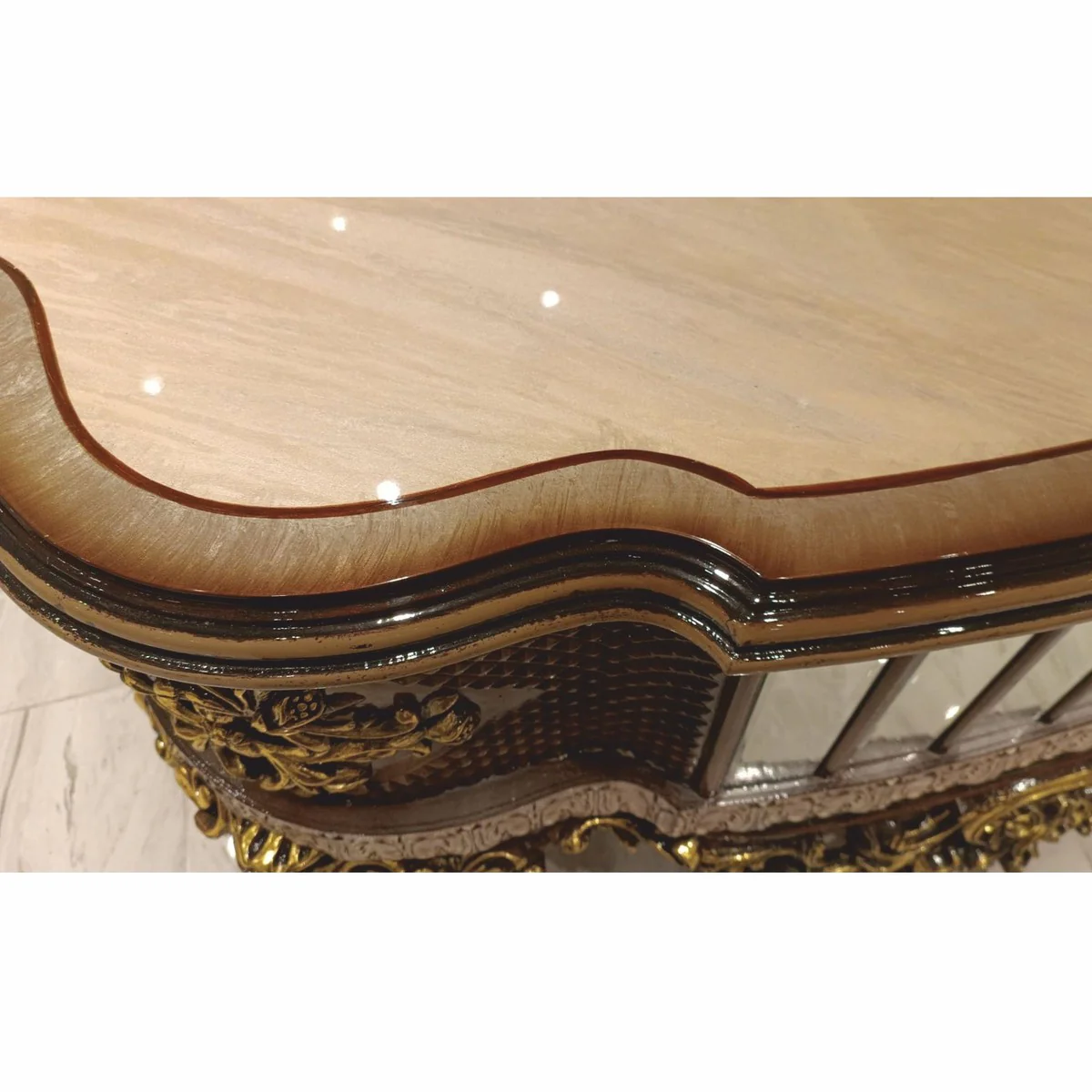 Luxury baroque coffee table beige / brown / gold 125 cm - baroque style living room furniture