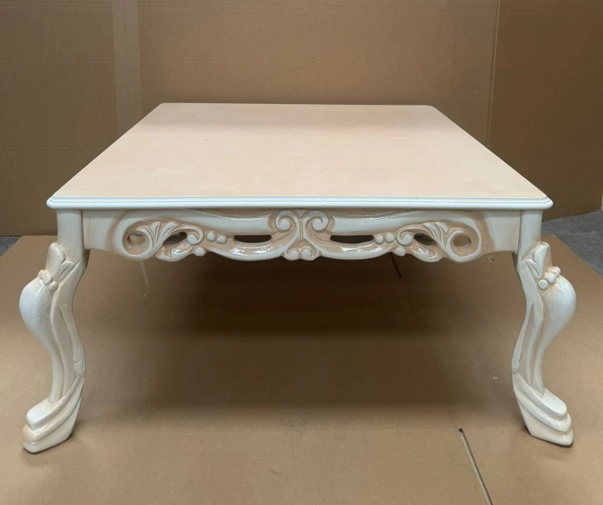 Luxus Barock Couchtisch Beige / Weiß 90 cm - Barockstil Möbel
