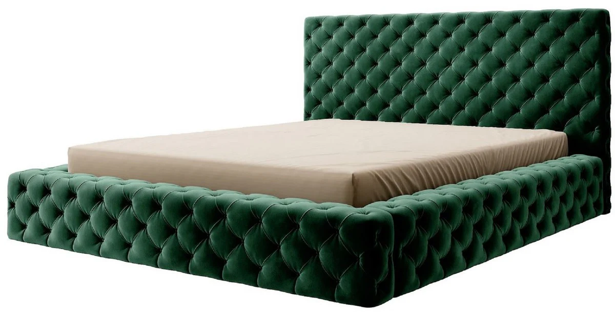 Luxury Chesterfield Velvet Double Bed with Green Mattress - Various Sizes