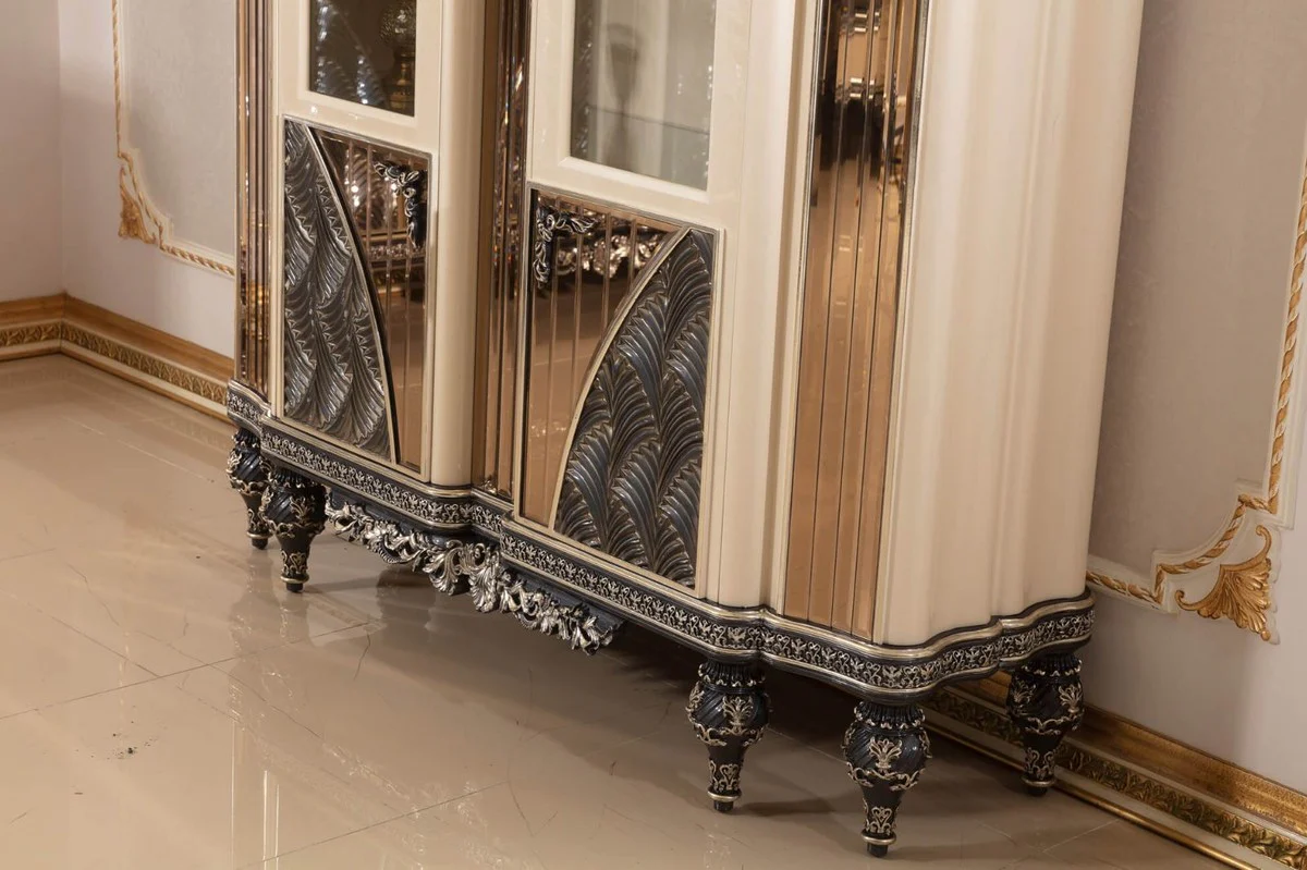 Luxury baroque display cabinet beige / black / gold - magnificent solid wood display cabinet with 2 glass doors - baroque furniture - noble and magnificent