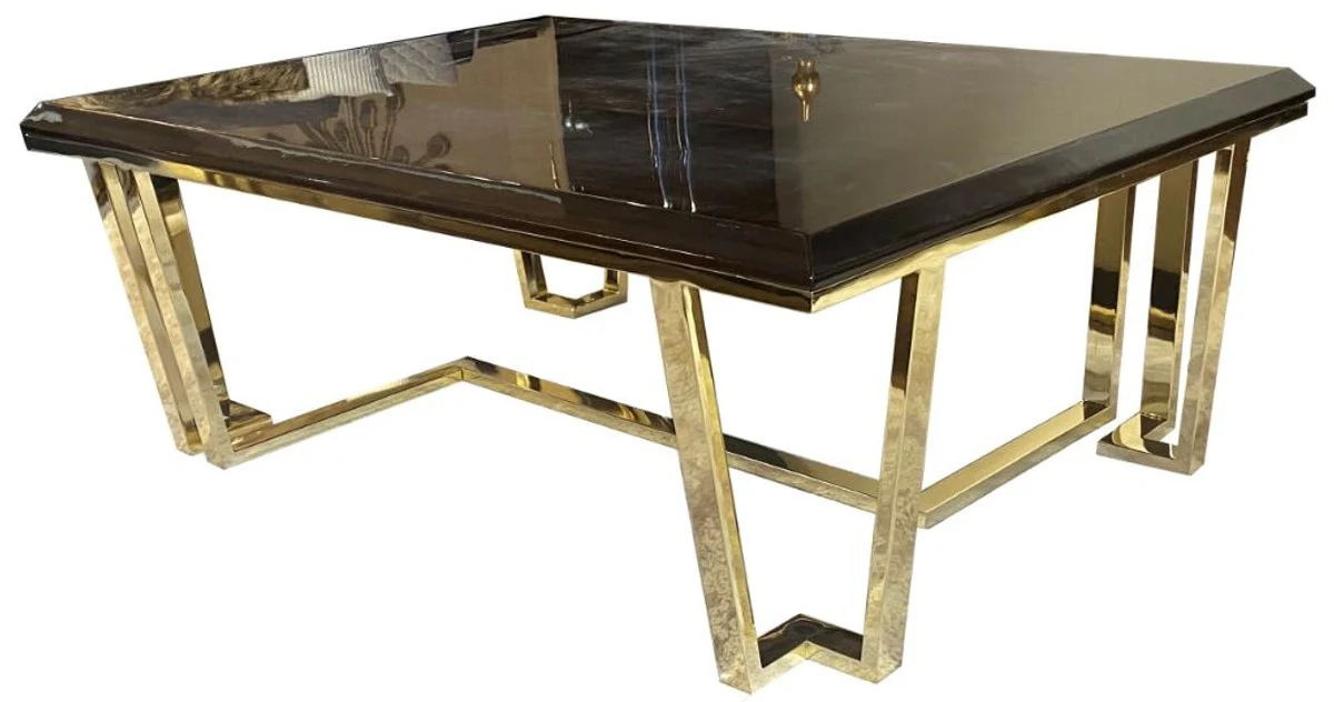 Luxury Art Deco coffee table dark brown / gold 130 x 90 x H. 45 cm - Elegant living room table with glass top - Art Deco furniture