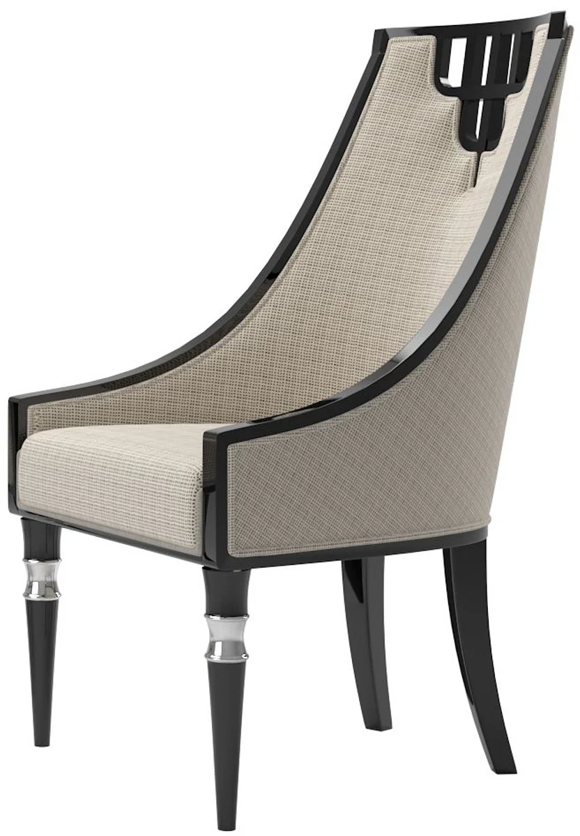 Luxury Art Deco Dining Room Set Beige / Black / Silver - 1 Dining Room Table & 6 Dining Chairs - Art Deco Dining Room Furniture - Luxury Quality