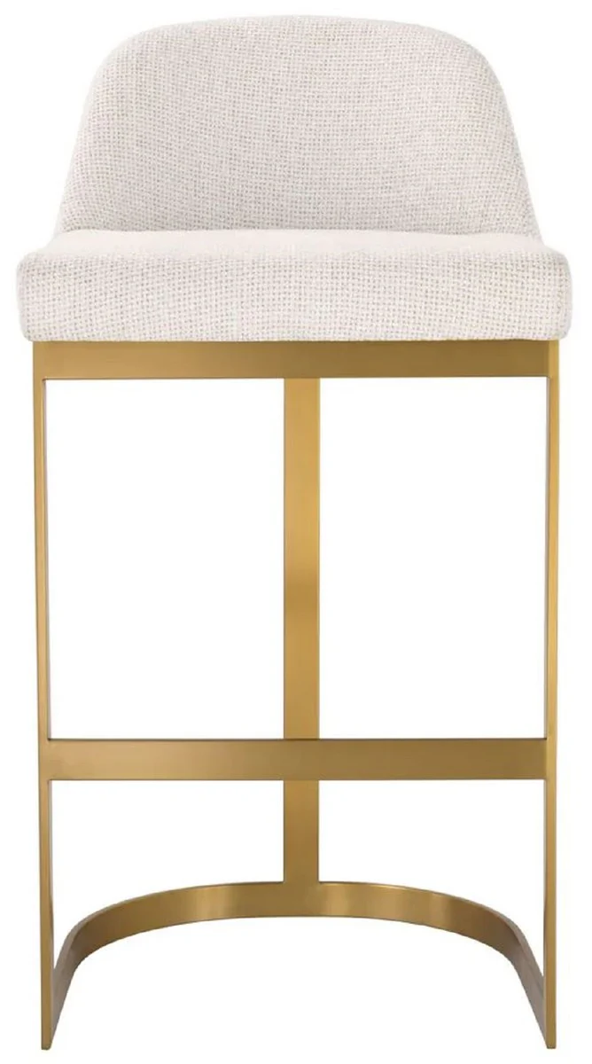 Luxury bar chair cream white / brass 51.5 x 47 x H. 91 cm - Padded stainless steel bar stool - Bar furniture - Luxury furniture - Luxury quality