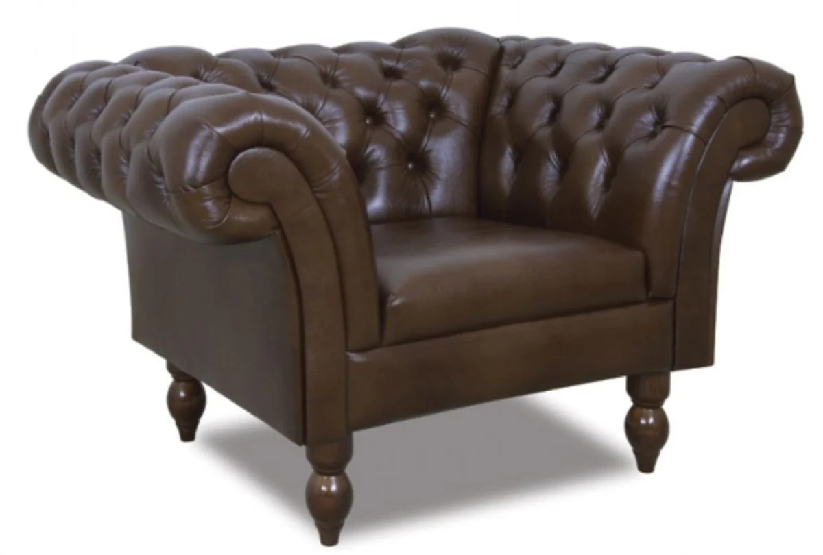 Chesterfield genuine leather armchair dark brown 130 x 90 x H. 80 cm - living room furniture in Chesterfield design