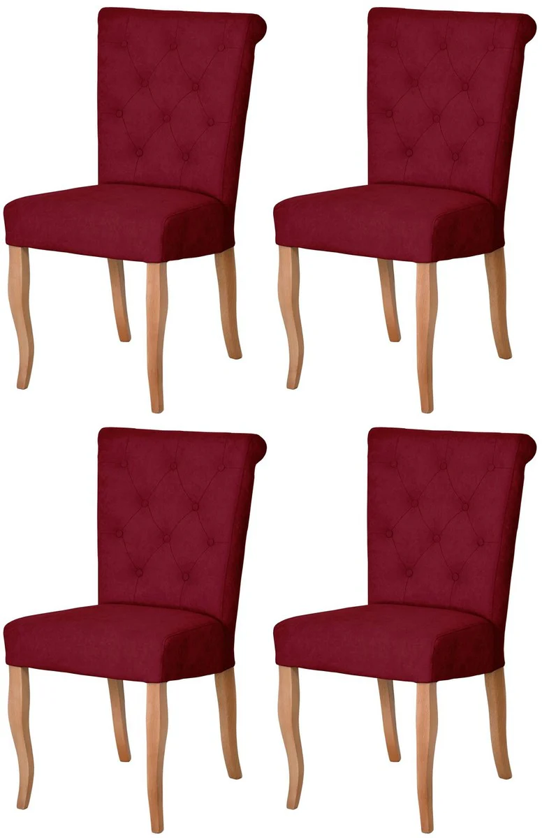 Chesterfield Neo Baroque Dining Room Chair Set of 4 Bordeaux Red / Natural Colors - Kitchen Chair Set - Dining Room Furniture - Chesterfield Furniture - Neo Baroque Furniture