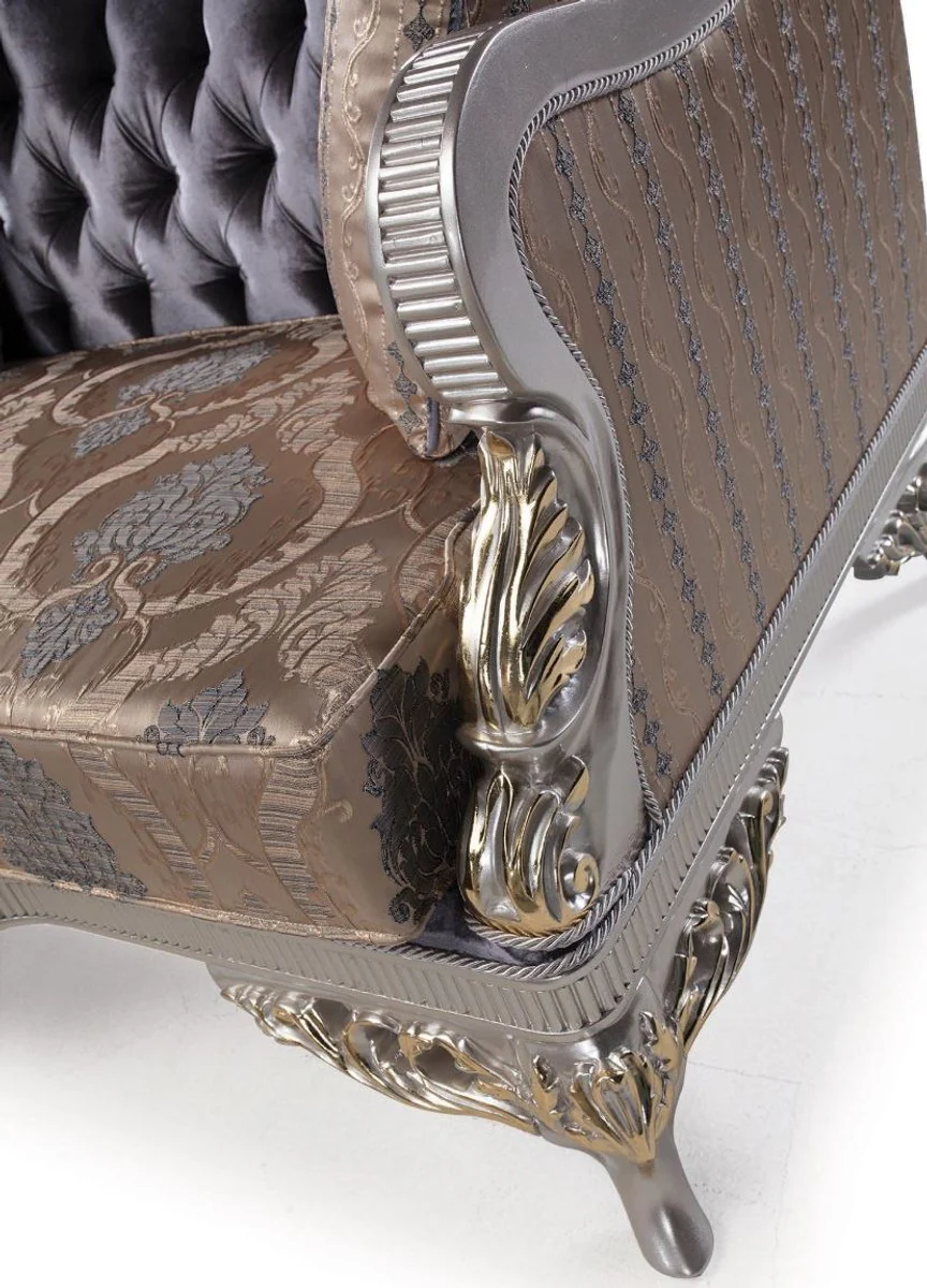 Luxury Baroque living room sofa with cushions purple / beige / silver / gold 228 x 93 x H. 108 cm - Baroque furniture