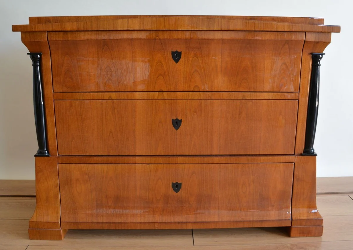 Luxury Biedermeier solid wood chest of drawers with 3 drawers brown / black 100 x 60 x H. 80 cm - Bedroom chest of drawers - Solid wood furniture - Bedroom furniture - Biedermeier furniture