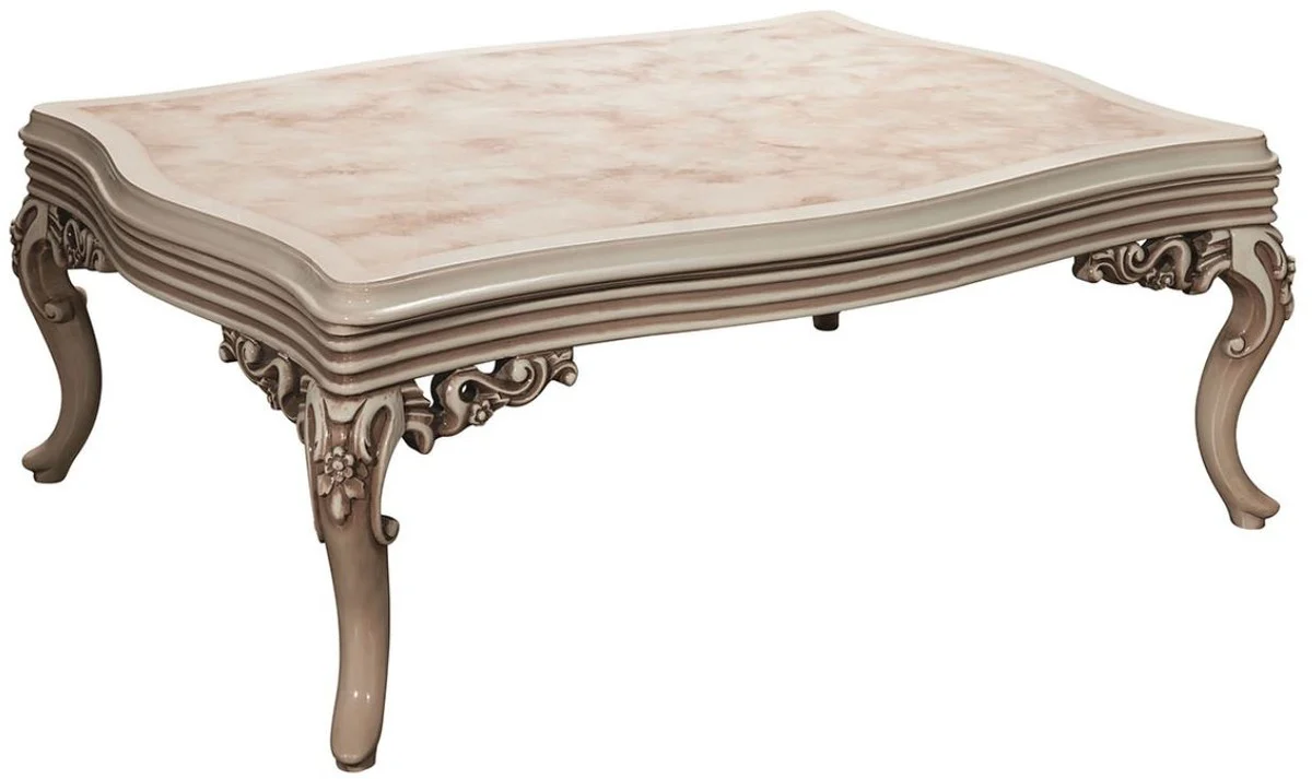 Luxury baroque coffee table cream / beige 120 x 80 x H. 50 cm - magnificent living room table with glass top