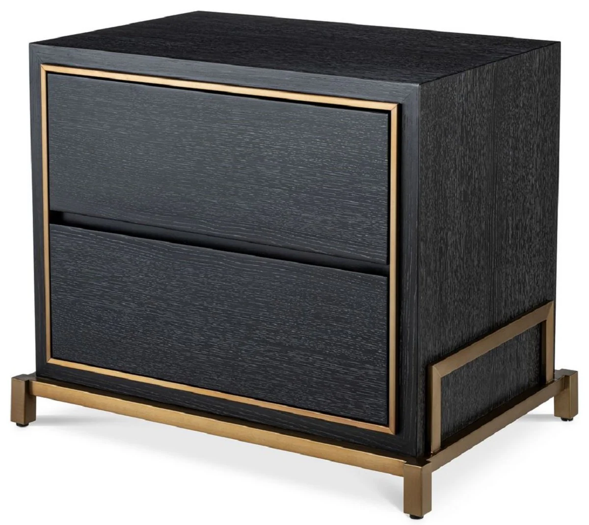 Luxury bedside table anthracite gray / brass 75 x 52 x H. 62 cm - Bedroom side table with 2 drawers - Luxury bedroom furniture