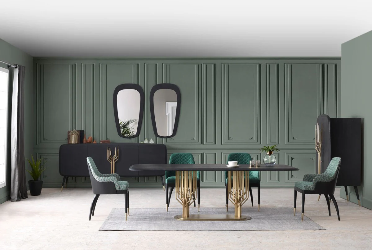 Luxury dining table black / antique brass 240 x 100 x H. 75 cm - Dining room table with solid wood table top - Dining room furniture - Luxury furniture - Luxury dining room furnishings